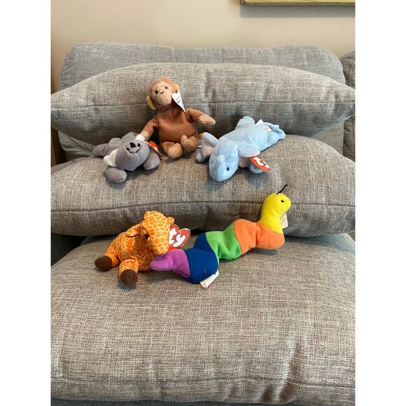 TY Teenie Beanie Babies, worm, giraffe, elephant, monkey, koala LOT of 5 - Picture 2 of 5